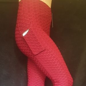 Red Yoga Leggings with Cell Phone Pocket.